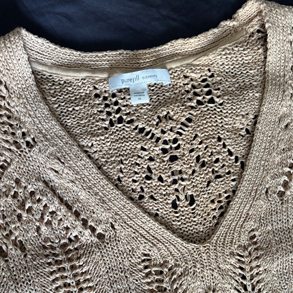 J. Jill purejill Women's Beige Open Work V-Neck Sweater